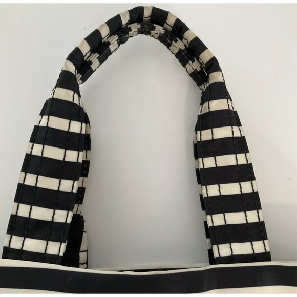 Kate Spade Hana Flatiron Handbag - Black White Stripe with Bow - Picture 2 of 15